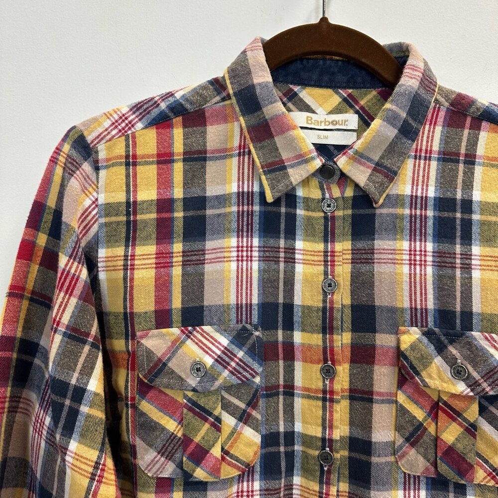 Barbour Plaid Flannel Button Up Shirt Slim Fit - Picture 2 of 15